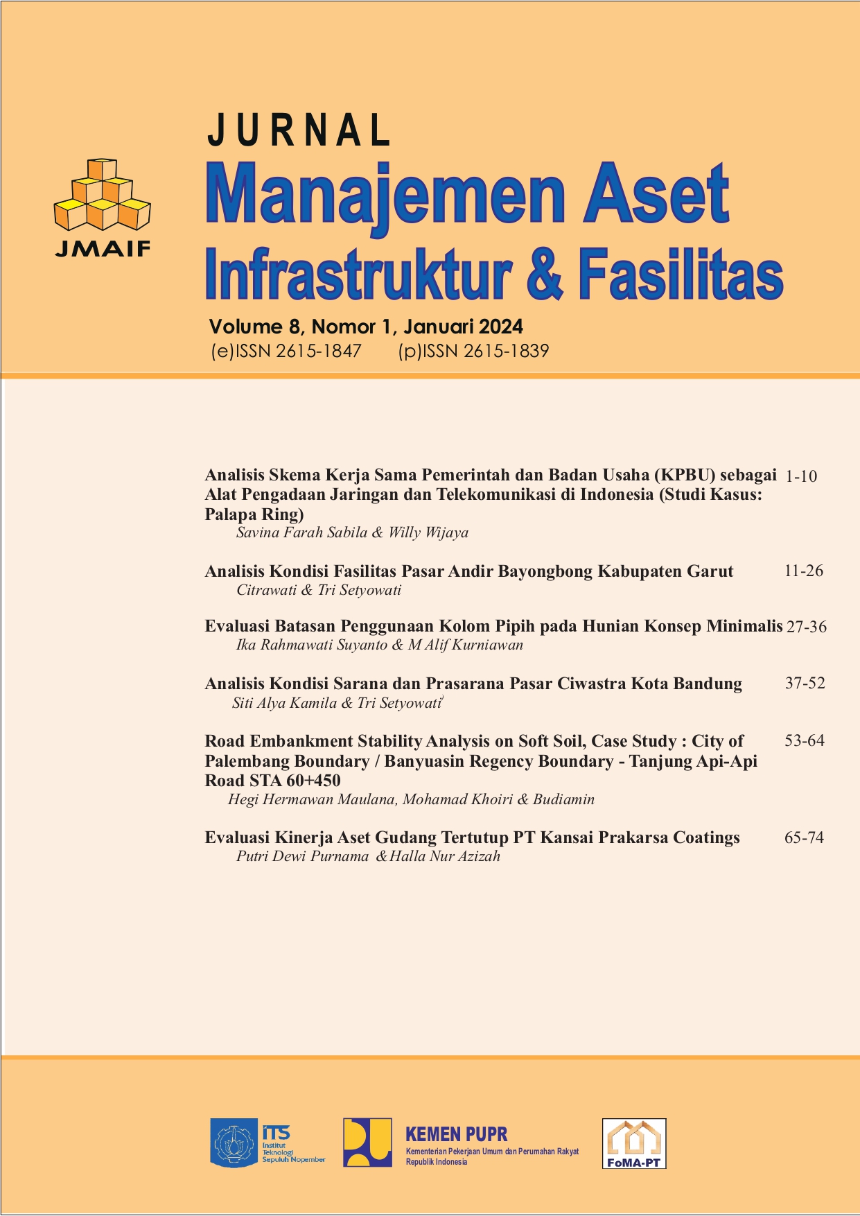 					Lihat Vol 8 No 1 (2024): Jurnal Manajemen Aset Infrastruktur & Fasilitas
				